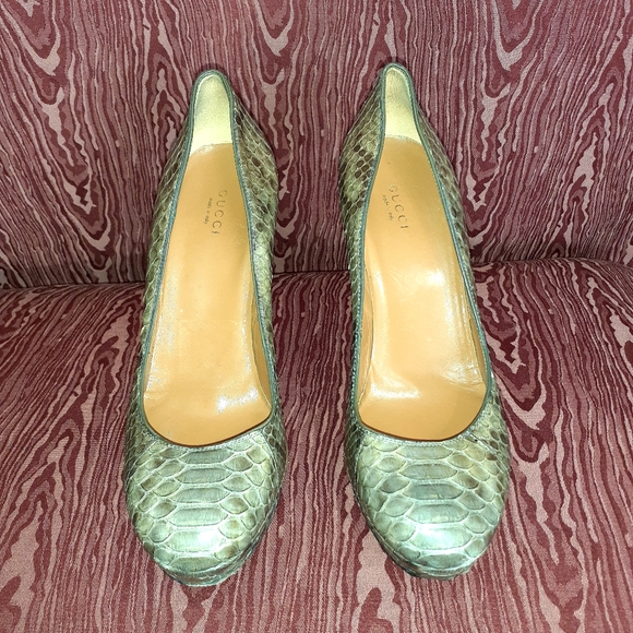 GUCCI Brown Python/Snakeskin 5" Heels - Picture 3 of 16